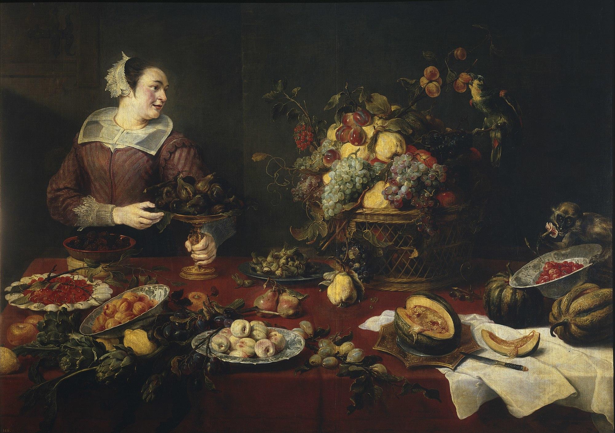 Kitchen maid with game and vegetables